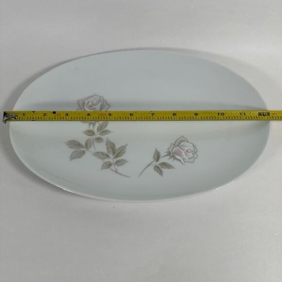 Noritake Edenrose 12.25" Oval Serving Platter Gray/Pink/White Roses VTG - Picture 7 of 12